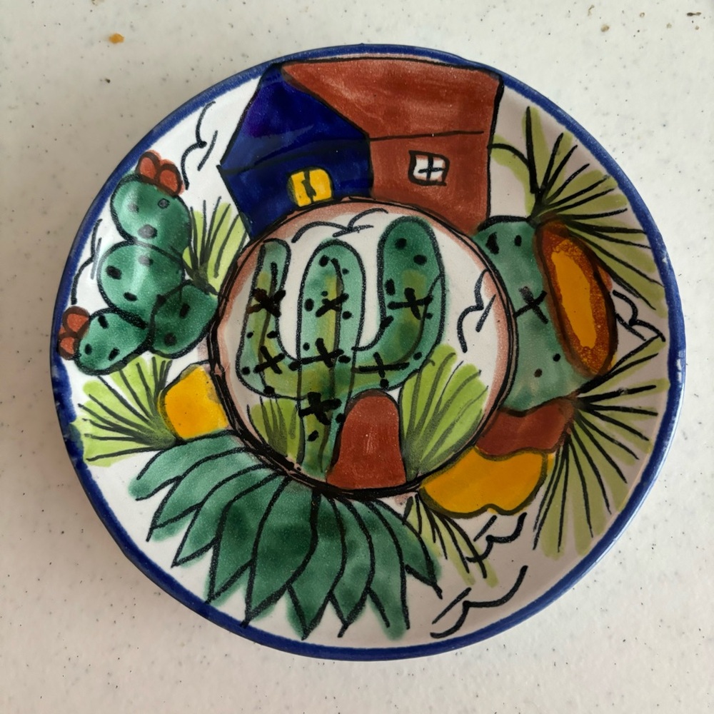 Hand-Painted Ceramic Plate with Cactus Design